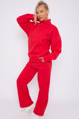 Premium Fleece Lined Half Zip Top & Jogger Co-Ord Tracksuit Set in Red 2
