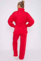 Premium Fleece Lined Half Zip Top & Jogger Co-Ord Tracksuit Set in Red back