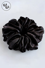 Oversized Satin Hair Scrunchies in Black