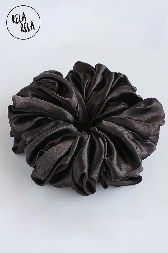 XXL Oversized Satin Hair Scrunchies in Dark Chocolate