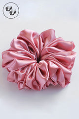 Oversized Satin Hair Scrunchies in Rose Pink