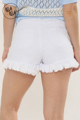Stretchy Push Up Mid Waisted Frayed Hem Denim Shorts in White