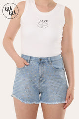 Sparkle Rhinestone Stud High Waist Stretch Denim Shorts