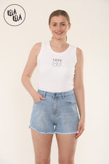 Sparkle Rhinestone Stud High Waist Stretch Denim Shorts