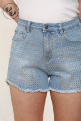 Sparkle Rhinestone Stud High Waist Stretch Denim Shorts