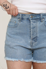 Stretchy High Waisted Sparkle Rhinestone Denim Shorts