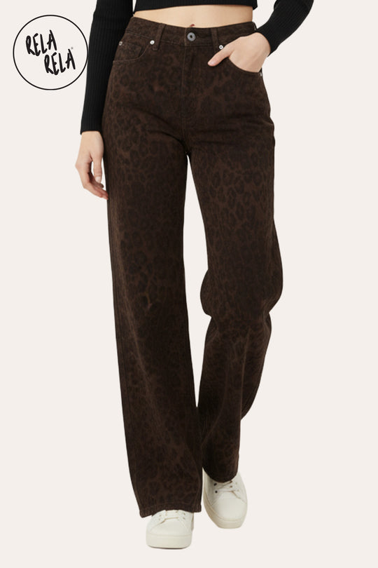 Brown Leopard Print Viral Stretchy Wide Leg Jeans