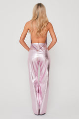 Metallic High Waisted Wide Leg Trousers in Lilac back