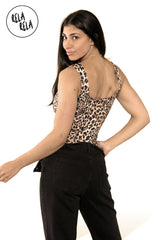 Back view of sculpting thong bodysuit in leopard print