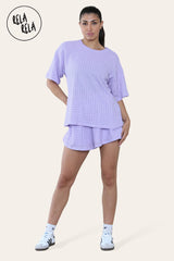 Comfortable lilac top shorts co ord with stretchy shorts for women