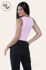 Premium Slinky Double Layered Square Neck Brazilian Bodysuit in Baby Pink back