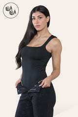 Premium Slinky Double Layered Square Neck Brazilian Bodysuit in Black side