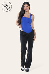 Premium Slinky Double Layered Square Neck Brazilian Bodysuit in Royal Blue all