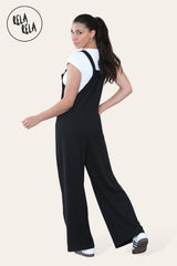 Adjustable Strap Button Multiple Pockets Casual Overalls in Black back