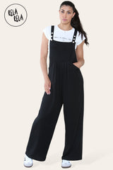Adjustable Strap Button Multiple Pockets Casual Overalls in Black