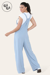 Adjustable Strap Button Multiple Pockets Casual Overalls in Blue 2