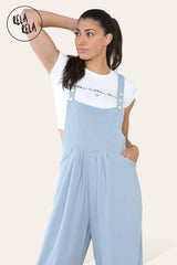  Adjustable Strap Button Multiple Pockets Casual Overalls in Blue 4