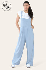 Adjustable Strap Button Multiple Pockets Casual Overalls in Blue 