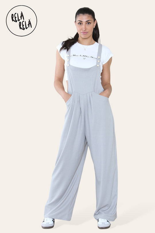 Adjustable Strap Button Dungarees with Multiple Pockets in Grey