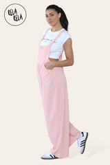 Adjustable Strap Button Multiple Pockets Casual Overalls Hourglass Dungarees in Rose Pink side