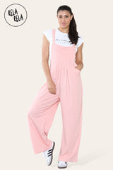 Adjustable Strap Button Multiple Pockets Casual Overalls Hourglass Dungarees in Rose Pink