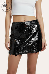 Shimmering Mid Rise Disc Sequin Micro Skirt in Black