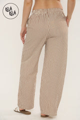 Wide Leg Stripe Elasticated Waistband Trousers in Mocha