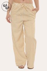 Wide Leg Stripe Elasticated Waistband Trousers in Mustard