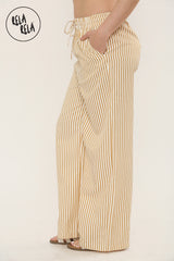 Wide Leg Stripe Elasticated Waistband Trousers in Mustard