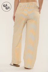 Wide Leg Stripe Elasticated Waistband Trousers in Mustard