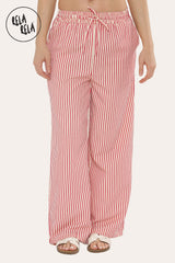 Wide Leg Stripe Elasticated Waistband Trousers in Red