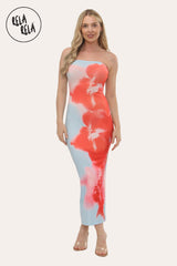 Flower Print Slit Maxi Dress in Blue