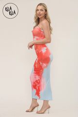 Flower Print Slit Maxi Dress in Blue
