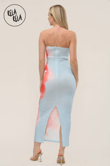 Flower Print Slit Maxi Dress in Blue