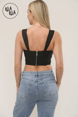 Cupped Bandage Corset Top With Boning Detail in Black