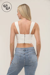 Cupped Bandage Corset Top With Boning Detail in Ivory