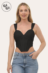 Cupped Bandage Corset Top With Boning Detail in Black