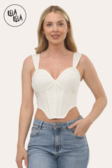 Cupped Bandage Corset Top With Boning Detail in Ivory