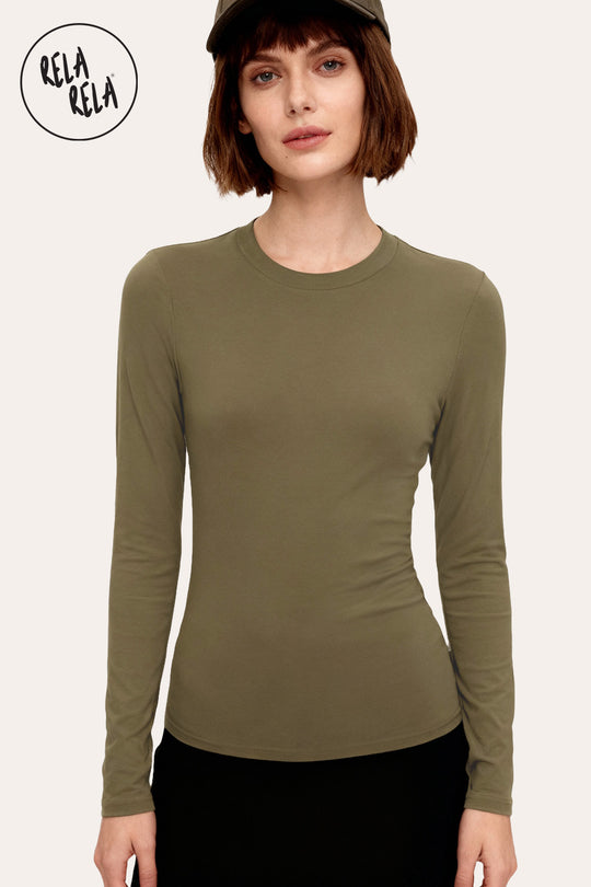 Double Lined Long Sleeve Basic T-shirt in Mocha