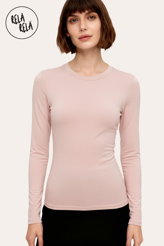 Double Lined Long Sleeve Basic T-shirt in Pink