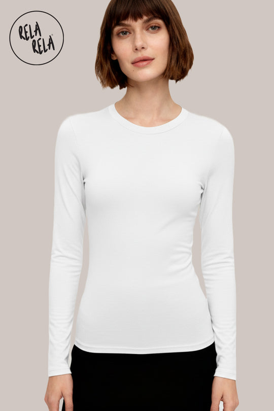 Double Lined Long Sleeve Basic T-shirt in White