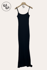 Soft Touch Stretch Rib Black Maxi Cami Dress