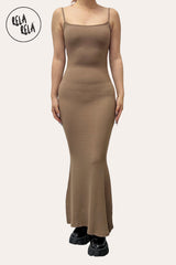 Front View of Soft Touch Stretch Rib Maxi Cami Dress in Mocha