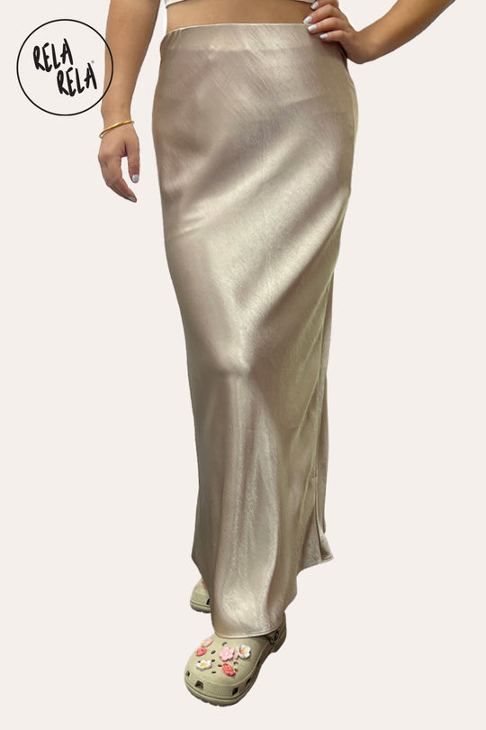 Satin Maxi Skirt with Slim Straight Cut in Champagne