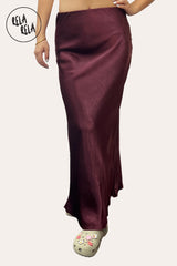 Plum Satin Maxi Skirt with Slim Straight Cut