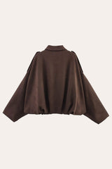 Back View of Faux Suede coat in brown