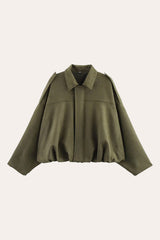 Zip-up khaki faux suede bomber jacket, versatile and comfortable for everyday wear.