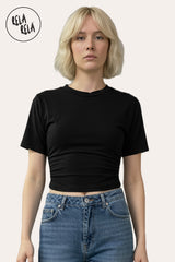 Front view of Cinched Waist Short Sleeve T-Shirt for Women