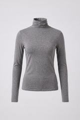 Flat product image of the grey soft touch roll neck long sleeve top.