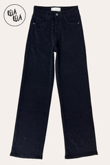 Flat Lay of Viral Stretchy Dad Fit Jeans with All-Over Diamantes in Black